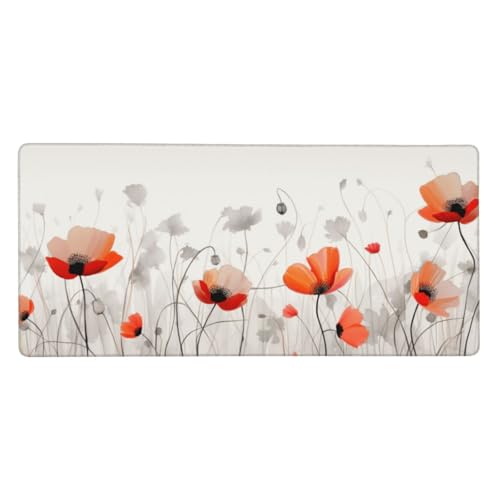 Schreibtischunterlage Blume Mauspad XXL 900 x 400 x 3 mm Groß Mauspad Rot Gaming Mousepad, Desk Mat, Mouse Pad mit Anti-Rutsch-Gummiboden, Gaming Zubehör Zimmer Deko Aesthetic, Geschenke für Männer von Feeaxeae