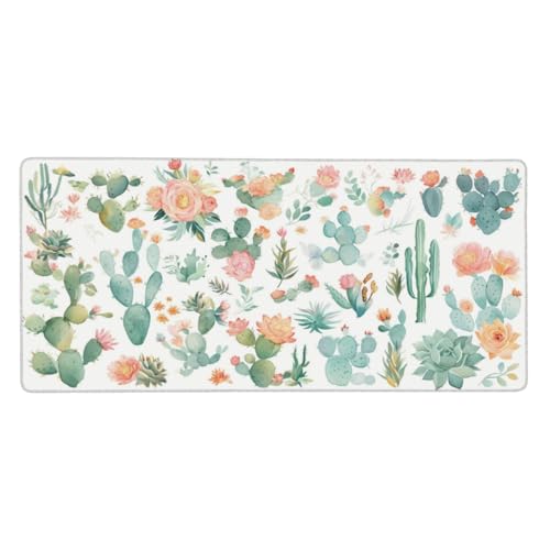 Schreibtischunterlage Blume Mauspad XXL 900 x 400 x 3mm Groß Mauspad Kaktus Gaming Mousepad, Desk Mat, Mouse Pad mit Anti-Rutsch-Gummiboden, Gaming Zubehör Zimmer Deko Aesthetic, Geschenke für Männer von Feeaxeae