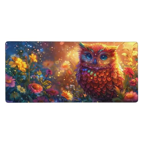 Schreibtischunterlage Eule Mauspad XXL 900 x 400 x 3 mm Groß Mauspad Blume Gaming Mousepad, Desk Mat, Mouse Pad mit Anti-Rutsch-Gummiboden, Gaming Zubehör Zimmer Deko Aesthetic, Geschenke für Männer von Feeaxeae