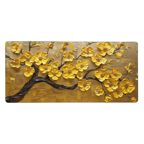 Schreibtischunterlage Gold Mauspad XXL 1500 x 800 x 3mm Groß Mauspad Blume Gaming Mousepad, Desk Mat, Mouse Pad mit Anti-Rutsch-Gummiboden, Gaming Zubehör Zimmer Deko Aesthetic, Geschenke für Männer von Feeaxeae