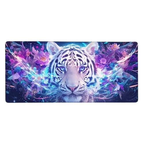 Schreibtischunterlage Tiger Mauspad XXL 900 x 400 x 3mm Groß Mauspad Blume Gaming Mousepad, Desk Mat, Mouse Pad mit Anti-Rutsch-Gummiboden, Gaming Zubehör Zimmer Deko Aesthetic, Geschenke für Männer von Feeaxeae