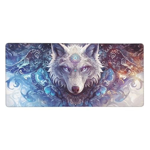 Schreibtischunterlage Wolf Mauspad XXL 1500 x 800 x 3mm Groß Mauspad Traum Gaming Mousepad, Desk Mat, Mouse Pad mit Anti-Rutsch-Gummiboden, Gaming Zubehör Zimmer Deko Aesthetic, Geschenke für Männer von Feeaxeae