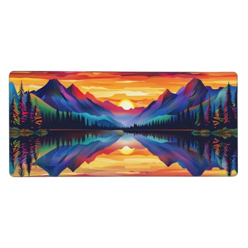 Sonnenuntergang Mauspad XXL 1000 x 500 x 3mm,Groß Gaming Mauspad Berg Design Vernähte Kanten,Wetterfest Anti Rutsch Mousepad Präzision und Geschwindigkeit für PC Laptop Verbessert,Gaming Deko Mousepad von Feeaxeae