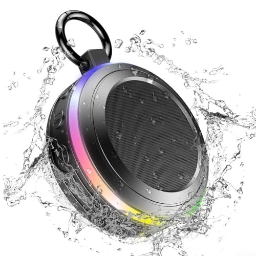 Feegow Blueteeth Dusch-Lautsprecher, tragbarer Bluetooth-Lautsprecher, kabellos, IPX7 wasserdichter Lautsprecher, Stereo-Bass, Mini-Lautsprecher für Badezimmer, Party, Reisen (schwarz) von Feegow