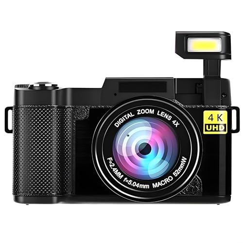 Feegow Digitalkamera, 4K-HD-Kamera, 48 MP Kamera mit 3-Zoll-Flip-Bildschirm, Anti-Shake-Autofokus, tragbare Digitalkamera, Vlogging-Kamera für Anfänger (schwarz) von Feegow