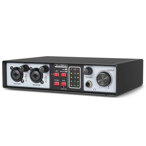 Feeuid 2 in 2 Out USB Audio Interface 32Bit/384KHZ Studio Kit Record Professional Soundkarte 48V Phantom von Feeuid