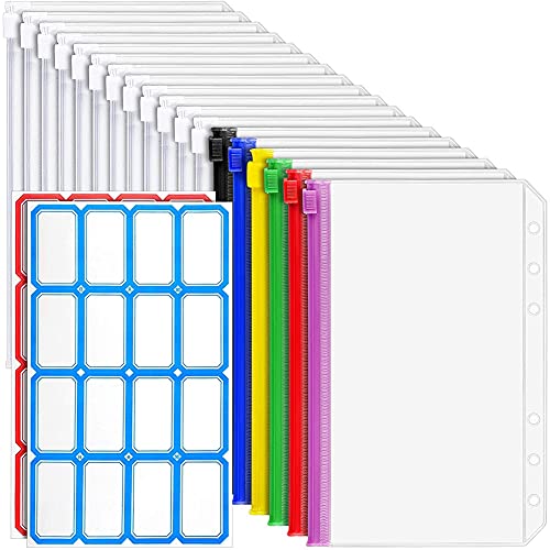 Fegtrtyoa 18 StüCk A6 Binder 6-Ring A6 ReißVerschluss Tasche für Budget Binder, Wasserdichte Plastik HüLle Ordner Beutel von Fegtrtyoa