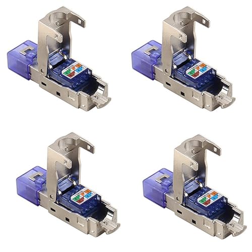 Fegtrtyoa 4X CAT8 RJ45 Anschluss Stecker Ohne Crimpen Werkzeug CAT8 40 Gbps 50U Legierung Abgeschirmtes Netzwerk Kabel RJ45 Stecker (Blau) von Fegtrtyoa