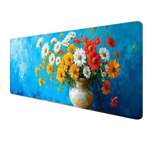 Blau Mousepad 800 x 300 mm, Gaming Mauspad XXL Blume Mousepad, Groß Schreibtischunterlage, Mouse Pad Gaming Tastatur Matte mit Genähten Kanten, rutschfeste Gummibasis Desk Mat, Geschenke Männer S-353 von FeiPride