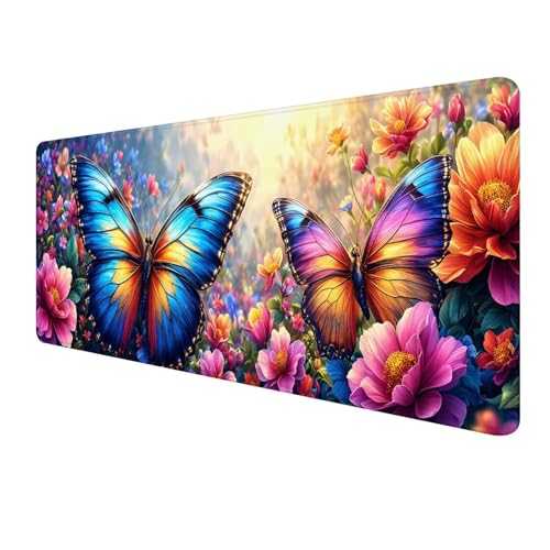 Blau Mousepad 800 x 300 mm, Gaming Mauspad XXL Schmetterling Mousepad, Groß Schreibtischunterlage, Mouse Pad Gaming Tastatur Matte mit Genähten Kanten, rutschfeste Gummibasis, Geschenke Männer S-902 von FeiPride