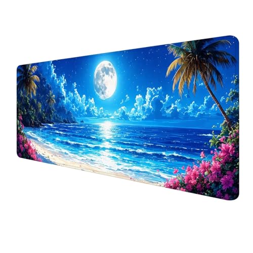 Blau Mousepad 800 x 300 mm,Gaming Mauspad XXL Strand Mousepad,Groß Schreibtischunterlage,Mouse Pad Gaming Tastatur Matte mit Genähten Kanten,rutschfeste Gummibasis Desk Mat,Geschenke Männer S-194 von FeiPride