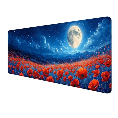 Blau Mousepad 900 x 300 mm, Gaming Mauspad XXL Blume Mousepad, Groß Schreibtischunterlage, Mouse Pad Gaming Tastatur Matte mit Genähten Kanten, rutschfeste Gummibasis Desk Mat, Geschenke Männer S-445 von FeiPride