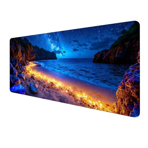 Blau Mousepad 900 x 300 mm,Gaming Mauspad XXL Strand Mousepad,Groß Schreibtischunterlage,Mouse Pad Gaming Tastatur Matte mit Genähten Kanten,rutschfeste Gummibasis Desk Mat,Geschenke Männer S-985 von FeiPride