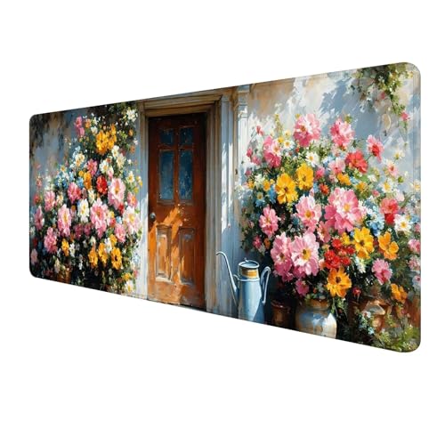 Blume Mousepad 1200 x 400 mm, Gaming Mauspad XXL Landschaft Mousepad, Groß Schreibtischunterlage, Mouse Pad Gaming Tastatur Matte mit Genähten Kanten, rutschfeste Gummibasis, Geschenke Männer S-977 von FeiPride