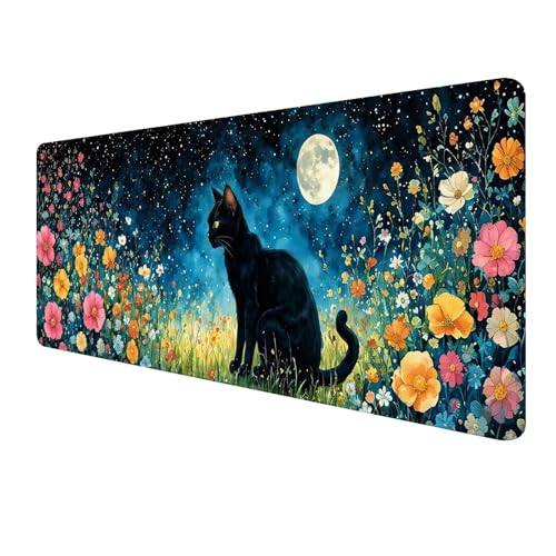 Gaming Mauspad XXL 800 x 300 mm, Blau Mousepad Groß, Mauspad Katze mit Genähten Kanten, Schreibtisch Unterlegmatte mit Anti-Rutsch, Smooth Surfaces, Verbessert Präzision und Geschwindigkeit S-271 von FeiPride