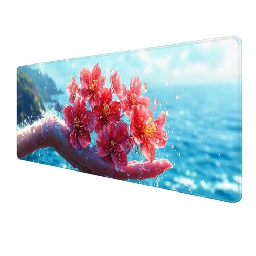 Gaming Mauspad XXL 800 x 300 mm, Rot Mousepad Groß, Mauspad Blume mit Genähten Kanten, Schreibtisch Unterlegmatte mit Anti-Rutsch Basis, Smooth Surfaces, Verbessert Präzision und Geschwindigkeit S-13 von FeiPride