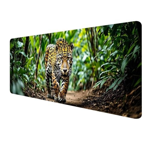 Grün Mousepad 1500 x 600 mm,Gaming Mauspad XXL Leopard Mousepad,Groß Schreibtischunterlage,Mouse Pad Gaming Tastatur Matte mit Genähten Kanten,rutschfeste Gummibasis Desk Mat,Geschenke Männer S-408 von FeiPride