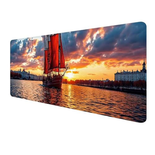 Meer Mousepad 800 x 300 mm, Gaming Mauspad XXL Landschaft Mousepad, Groß Schreibtischunterlage, Mouse Pad Gaming Tastatur Matte mit Genähten Kanten, rutschfeste Gummibasis, Geschenke für Männer S-920 von FeiPride