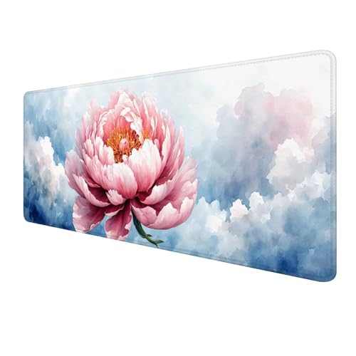 Rosa Mousepad 800 x 300 mm, Gaming Mauspad XXL Blume Mousepad, Groß Schreibtischunterlage, Mouse Pad Gaming Tastatur Matte mit Genähten Kanten, rutschfeste Gummibasis Desk Mat, Geschenke Männer S-80 von FeiPride