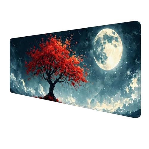 Rot Mousepad 800 x 300 mm, Gaming Mauspad XXL Baum Mousepad, Groß Schreibtischunterlage, Mouse Pad Gaming Tastatur Matte mit Genähten Kanten, rutschfeste Gummibasis Desk Mat, Geschenke Männer S-29 von FeiPride