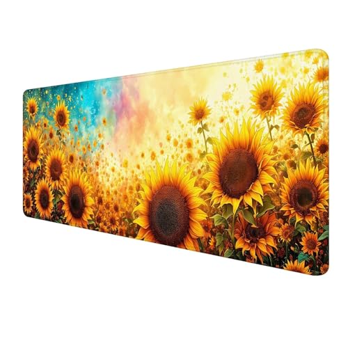 Sonnenblume Mousepad 900 x 300 mm, Gaming Mauspad XXL Blume Mousepad, Groß Schreibtischunterlage, Mouse Pad Gaming Tastatur Matte mit Genähten Kanten, rutschfeste Gummibasis, Geschenke Männer S-736 von FeiPride