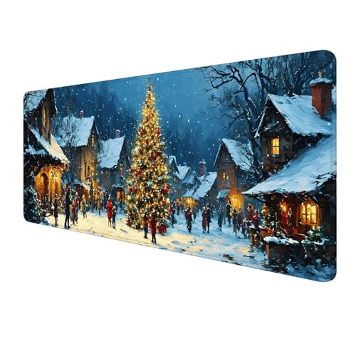 Winter Mousepad 800 x 300 mm, Gaming Mauspad XXL Schneeszene Mousepad, Groß Schreibtischunterlage, Mouse Pad Gaming Tastatur Matte mit Genähten Kanten, rutschfeste Gummibasis, Geschenke Männer S-50 von FeiPride