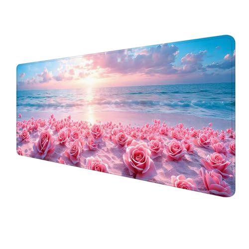 XXL Mauspad 1000 x 400 mm, Rosa Mousepad, Mauspad Gaming, Mouse Pad Wasserdicht und Langlebig, rutschfeste Gummibasis, Genähte Kanten Mauspad Rose, Mauspads Schreibtischunterlage für Home Office S-10 von FeiPride