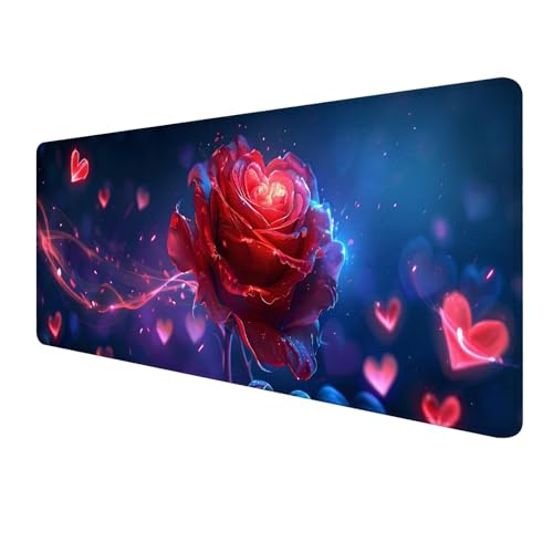 XXL Mauspad 1000 x 400 mm, Rot Mousepad, Mauspad Gaming, Mouse Pad Wasserdicht und Langlebig, rutschfeste Gummibasis, Genähte Kanten Mauspad Rose, Mauspads Schreibtischunterlage für Home Office S-673 von FeiPride