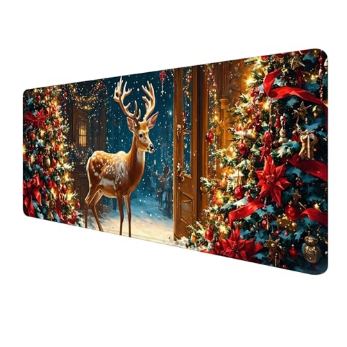 XXL Mauspad 1000 x 400 mm, Weihnachten Mousepad, Gaming Mouse Pad Wasserdicht und Langlebig, rutschfeste Gummibasis, Genähte Kanten Mauspad REH, Mauspads Schreibtischunterlage für Home Office S-403 von FeiPride