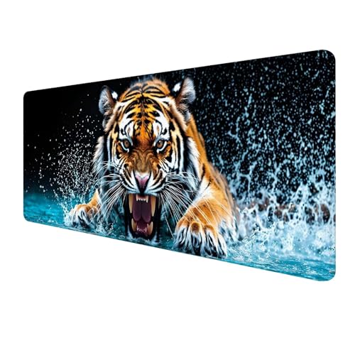 XXL Mauspad 1200 x 500 mm, Blau Mousepad, Gaming Mouse Pad Wasserdicht und Langlebig, rutschfeste Gummibasis, Genähte Kanten Mauspad Tiger, Mauspads Schreibtischunterlage für Home Gaming Office S-638 von FeiPride