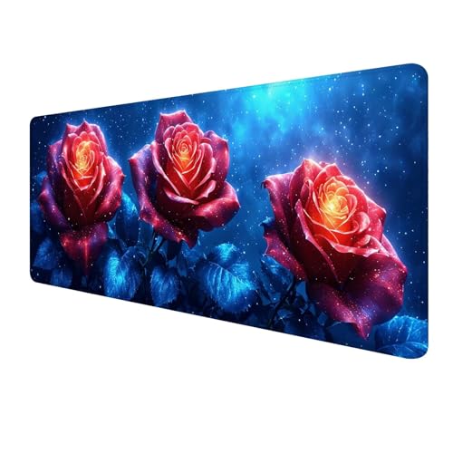 XXL Mauspad 1200 x 500 mm, Blau Mousepad, Mauspad Gaming, Mouse Pad Wasserdicht und Langlebig, Rutschfeste Gummibasis, Genähte Kanten Mauspad Rose, Mauspads Schreibtischunterlage für Home Office S-542 von FeiPride