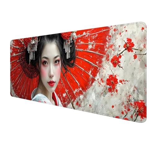 XXL Mauspad 1200 x 500 mm, Japan Mousepad, Gaming Mouse Pad Wasserdicht und Langlebig, rutschfeste Gummibasis, Genähte Kanten Mauspad Schönheit, Mauspads Schreibtischunterlage für Home Office S-485 von FeiPride