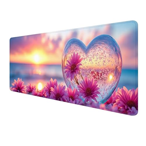 XXL Mauspad 1200 x 500 mm, Rosa Mousepad, Gaming Mouse Pad Wasserdicht und Langlebig, rutschfeste Gummibasis, Genähte Kanten Mauspad Blume, Mauspads Schreibtischunterlage für Home Gaming Office S-923 von FeiPride