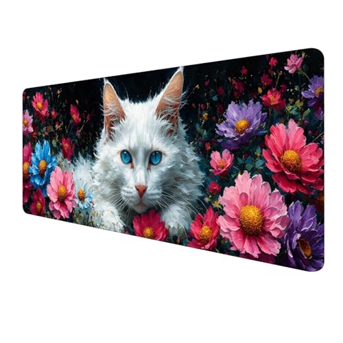 XXL Mauspad 1200 x 500 mm, Schwarz Mousepad, Gaming Mouse Pad Wasserdicht und Langlebig, rutschfeste Gummibasis, Genähte Kanten Mauspad Katze, Mauspads Schreibtischunterlage für Home Office S-737 von FeiPride