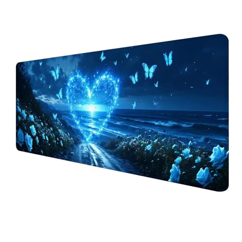 XXL Mauspad 1500 x 600 mm, Blau Mousepad, Gaming Mouse Pad Wasserdicht und Langlebig, rutschfeste Gummibasis, Genähte Kanten Mauspad Landschaft, Mauspads Schreibtischunterlage für Home Office S-916 von FeiPride