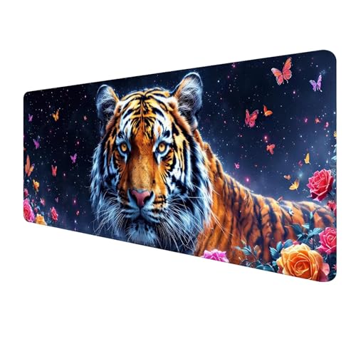 XXL Mauspad 1500 x 600 mm, Tier Mousepad, Mauspad Gaming, Mouse Pad Wasserdicht und Langlebig, Rutschfeste Gummibasis, Genähte Kanten Mauspad Tiger, Mauspads Schreibtischunterlage für Home Office S-55 von FeiPride