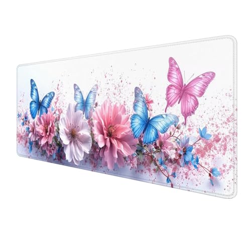 XXL Mauspad 800 x 300 mm, Rosa Mousepad, Mauspad Gaming, Mouse Pad Wasserdicht und Langlebig, Rutschfeste Gummibasis, Genähte Kanten Mauspad Blume, Mauspads Schreibtischunterlage für Home Office S-507 von FeiPride