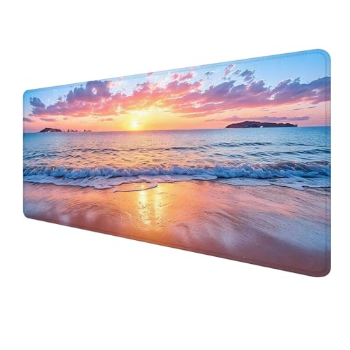 XXL Mauspad 800 x 300 mm, Strand Mousepad, Gaming Mouse Pad Wasserdicht und Langlebig, rutschfeste Gummibasis, Genähte Kanten Mauspad Landschaft, Mauspads Schreibtischunterlage für Home Office S-954 von FeiPride