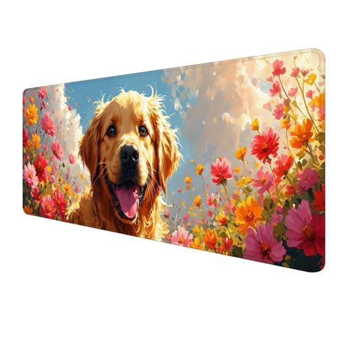 XXL Mauspad 800 x 300 mm, Tier Mousepad, Mauspad Gaming, Mouse Pad Wasserdicht und Langlebig, rutschfeste Gummibasis, Genähte Kanten Mauspad Hund, Mauspads Schreibtischunterlage für Home Office S-399 von FeiPride