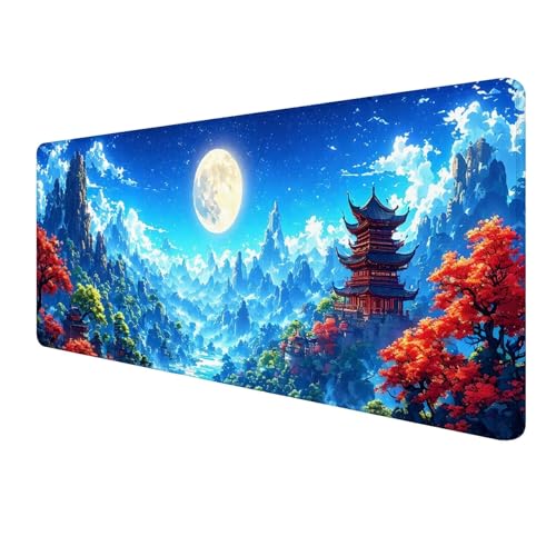 XXL Mauspad 900 x 300 mm, Blau Mousepad, Gaming Mouse Pad Wasserdicht und Langlebig, rutschfeste Gummibasis, Genähte Kanten Mauspad Landschaft, Mauspads Schreibtischunterlage für Home Office S-347 von FeiPride