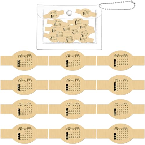 Feifeiya 12 Stück 2025 Armband-Kalender, Platte, monatlich datiert, Uhrband-Kalender, oval, Datumsanzeige, Armband-Kalender mit praktischer Aufbewahrungstasche von Feifeiya