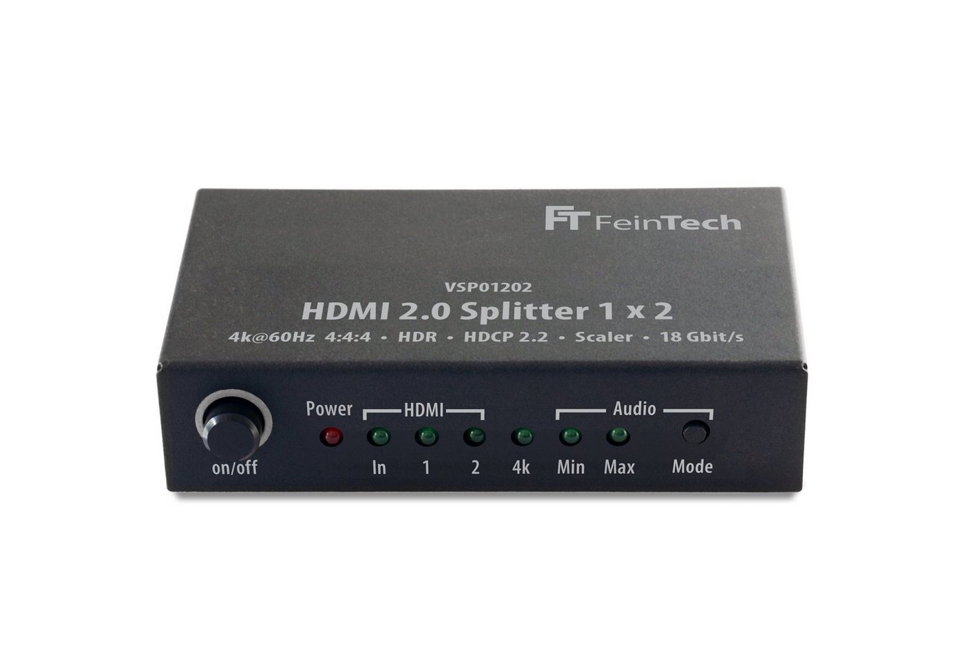 FeinTech HDMI-Splitter VSP01202 HDMI 2.0 Splitter 1x2, Downscaler, Audio-EDID-Management von FeinTech