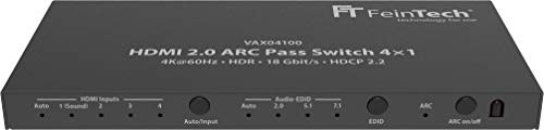 FeinTech VAX04100 HDMI 2.0 ARC Pass Switch 4x1, für 3 HDMI-Quellen, Soundbar und TV Beamer 4K@60Hz| HDR | 18Gbit/s | HDCP 2.2 Dolby Atmos von FeinTech