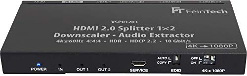 FeinTech VSP01203 HDMI 2.0 Splitter 1x2 Audio Extractor Toslink Down-Scaler 4K 60Hz HDR von FeinTech