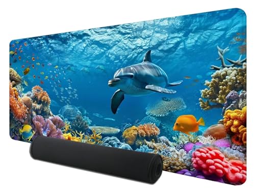 Delfin Mauspad, Gaming Mauspad 1200 x 600 mm, Groß Mauspad Gaming mit Motiv, XXL Mauspad Interessant mit Rutschfeste Gummibasis, Mouse Pad mit Einer Speziellen Oberfläche für Gaming, Büro, Zuhause P-6 von Feionnug