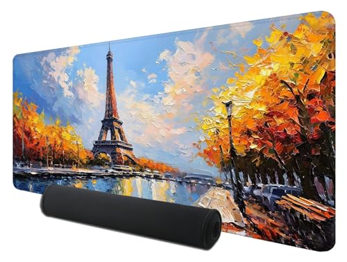 Gaming Mauspad XXL 700 x 300 mm, Herbst Mousepad Groß mit Vernähte Kanten WassXerdicht Anti-Rutsch, XXL Mousepad Paris Schreibtischunterlage für PC, Laptop Verbessert Präzision und Geschwindigkeit Z-5 von Feionnug