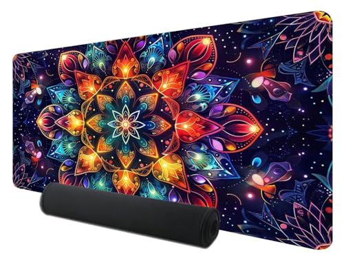 Gaming Mauspad XXL 800 x 300 mm, Farbe Mousepad Groß mit Vernähte Kanten WassXerdicht Anti-Rutsch, XXL Mousepad Mandala Schreibtischunterlage für Laptop, Verbessert Präzision und Geschwindigkeit L-8 von Feionnug