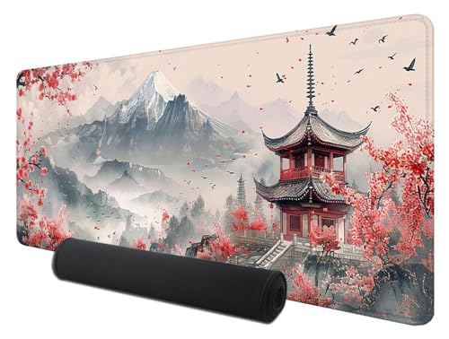 Gaming Mauspad XXL 800 x 300 mm, Japan Mousepad Groß mit Vernähte Kanten WassXerdicht Anti-Rutsch, XXL Mousepad Landschaft Schreibtischunterlage für PC, Verbessert Präzision und Geschwindigkeit O-5 von Feionnug