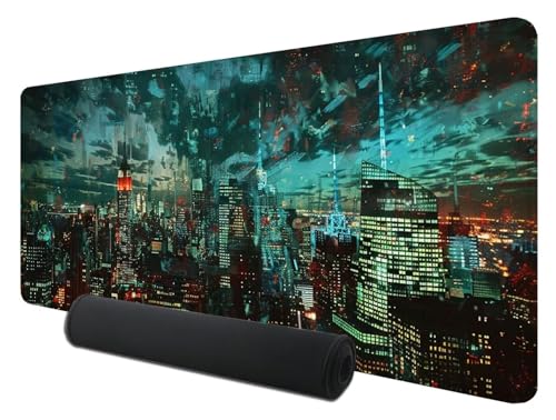 New York Mauspad, Gaming Mauspad 900 x 400 mm, Groß Mauspad Gaming mit Motiv, XXL Mauspad Nachtsicht mit Rutschfeste Gummibasis, Mouse Pad mit Einer Speziellen Oberfläche für Gaming, Büro, Zuhause P-4 von Feionnug