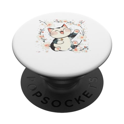 Frühlingsblumenkätzchenliebhaber, japanische Kunst, niedliche Katze PopSockets mit austauschbarem PopGrip von Feline Animal Kitty Friends Enthusiasts